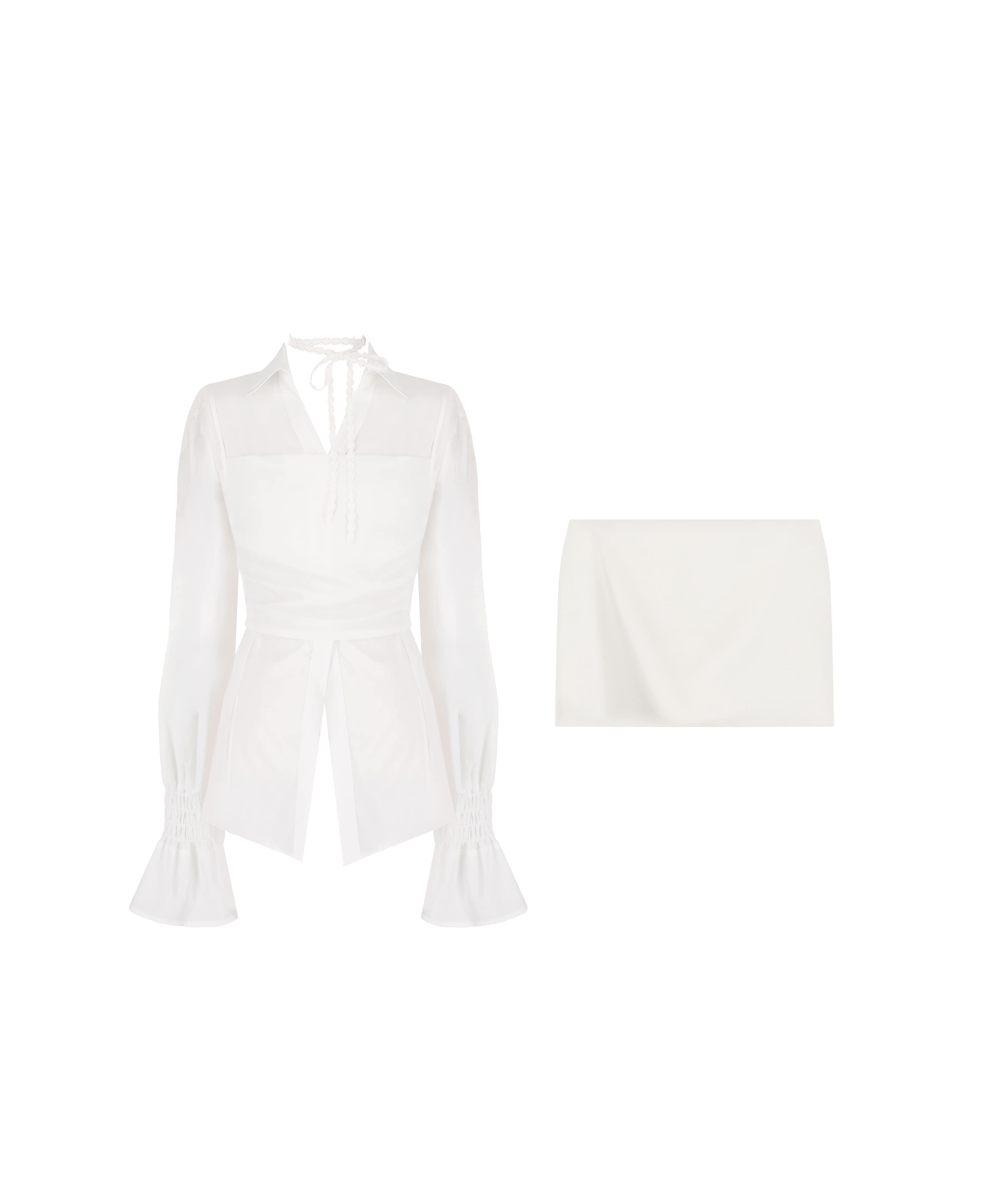 Soap blouse set + Delight satin skirt / White